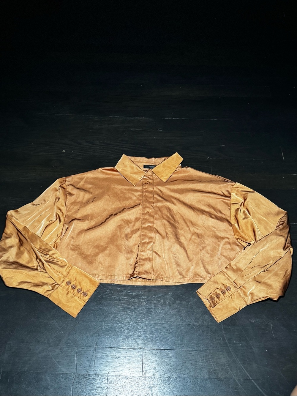 Forever 21 Cropped Satin Jacket in Caramel Brown